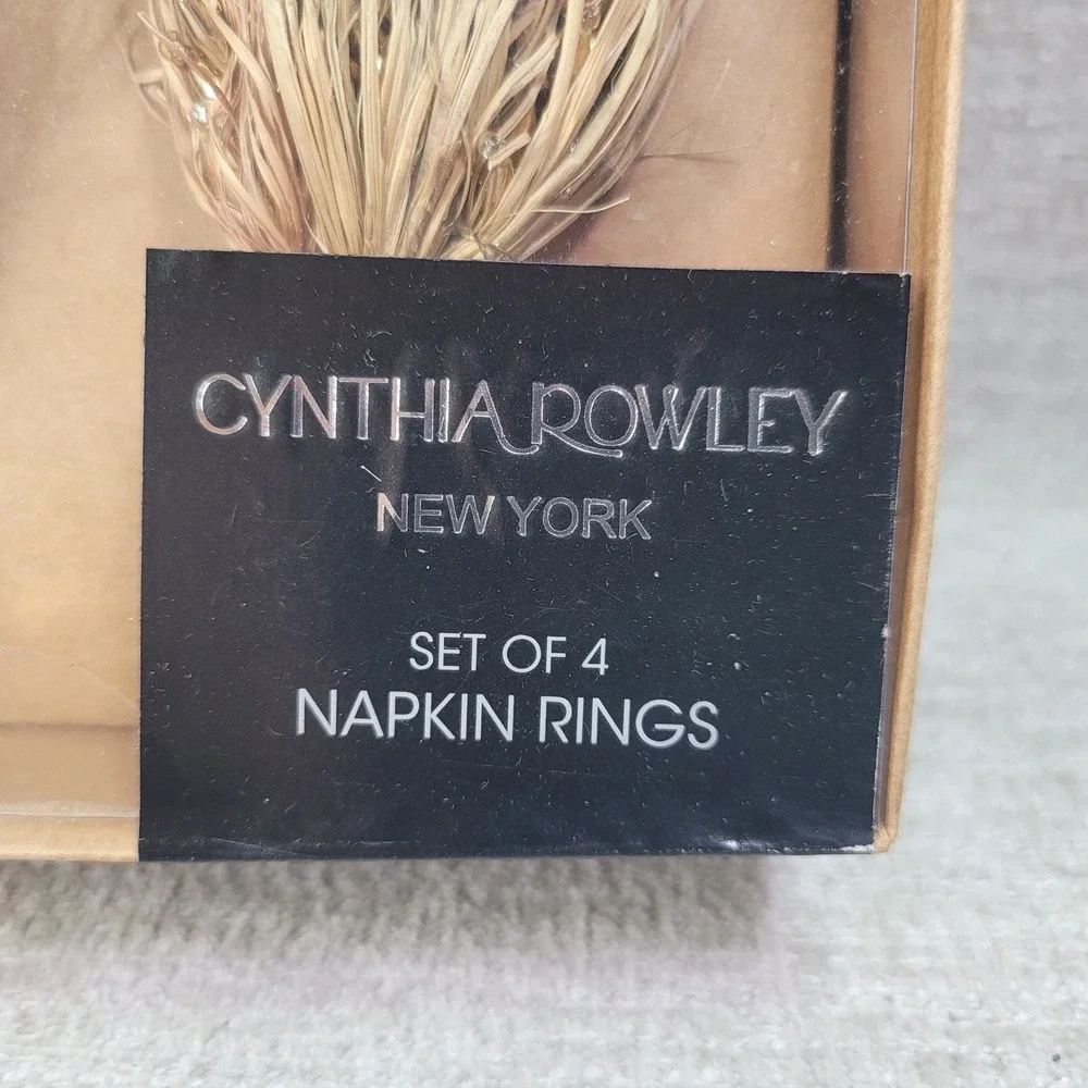 Cynthia Rowley Beaded Raffia Napkin Rings Gold Natural Wheat Thanksgiving Fall
